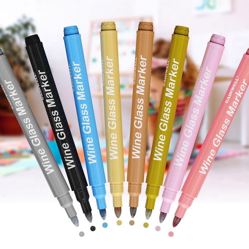 GAINWELL Wine Glass Markers, Set of 8 Non-Toxic Food-Safe Wine