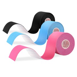 JOPHEK Kinesiology Tape, 3 Rolls (5 m x 5 cm) Kinesiology Tape, Blue + Pink + Black, Physio Tape, Elastic, Waterproof, Skin-Friendly, for Sports, Knee, Shoulder and Elbows, Muscle Tightening Bands