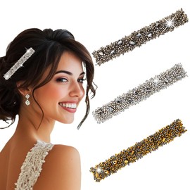 Jewemia Rhinestone Hair Clips Elegant Hair Barrettes Sparkly Hair Clip Party Hair Accessories for Women and Girls 3PCS (Silver+Gold+Gray)