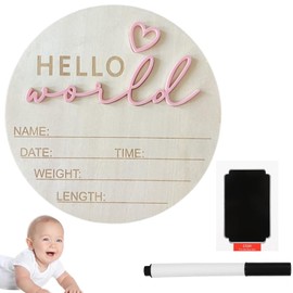 Hello World Baby Sign, Baby Announcement Plaque, Hello World, Wooden Hello World Newborn Sign, Baby Name Plaque for Nursery Hospital Girl Boy Baby Shower Photo Props ﻿