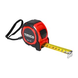 TIMCO 5M Tape Measure - 5m/16ft x 25mm - With locking button, belt clip and hand strap - Metric and Imperial tape measure