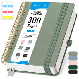 EMSHOI Spiral Notebook College Ruled, 300 Numbered Pages, A4 Large Hardcover Leather, 100 GSM Thick Lined Journal for Women Men Work Writing Journaling Note Taking, 8.27" x 11.2", Light Green