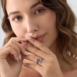 Animal Spoon Ring for Women 925 Sterling Silver Red Cardinal Poppy Ring Vintage Spoon Rings Adjustable Thumb Rings for Women (Cardinals Jewelry Gift for Wife)