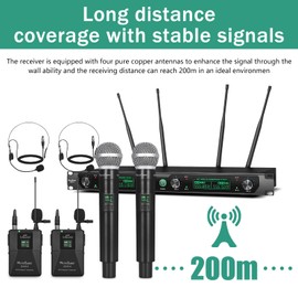 MicrocQueen Wireless Microphone System, 4-Channel UHF Professional Mic, Auto Pairing Metal Cordless Mics with 2 Handheld & 2 Bodypack, 400ft Range, Ideal for Singing, Karaoke, Party, Wedding, Concert