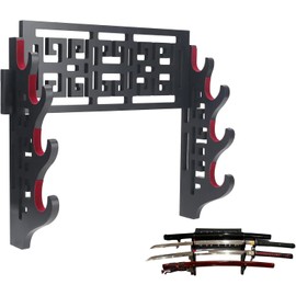 CNLQ Padded Sword Wall Mount Katana Stand Samurai Sword Holder Display Rack Chinese Tai Chi Bagua Style (Hollow, 4 Layer)