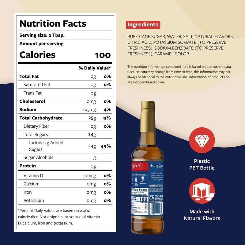 Torani Coffee Syrup, Salted Caramel Flavored Syrup for Drinks, Pump