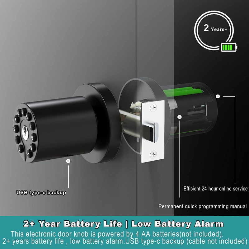 Keypad Door Knob with Key,Keyless Entry Door Lock, Code Locks