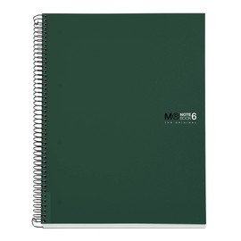 Miquelrius - The Original Notebook 6 Colour Strips A4 150 Sheets 7mm Rules 70g Micro Perforated Paper 4 Holes Opaque Polypropylene Cover Green Colour