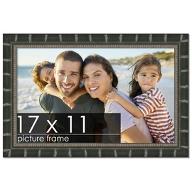 Poster Palooza 17x11 Frame Bamboo Brown Black Solid Wood Picture Frame | 1.5 Inch Moulding Width | with UV Acrylic Plexiglass, Foam Board Backing & Hanging Hardware Included