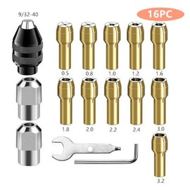 Bkemkri 16 Piece Drill Chuck Adapter Set, Collet Set for Dremel, 1/32 Inch to 1/8 Inch Replacement 4486 Quick Change Chuck and Replacement 4485 Brass Collets, Accessory Set for Multifunctional Tools