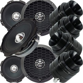 Gravity Pro Warzone Series 6.5” Inches 1000 Watts Peak Power Mid-Range Speaker for Car (4 Speakers) with Heavy Duty Titanium 600W Peak Power Super Tweeter (4 Tweeters)