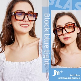 JM 3 Pack Oprah Style Reading Glasses for Women Men, Fashion Square Blue Light Blocking Readers +1.25