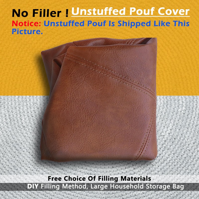 Thgonwid Unstuffed Faux Leather Pouf Cover, Handmade Footstool Ottoman Storage