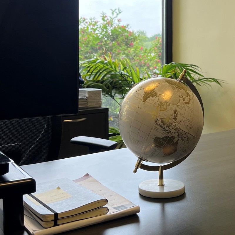 Abbott Collection 57-LATITUDE-05 Spinning Small Decorative Globe, White/Silver, 11" H