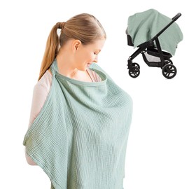 Nursing Cover, Breastfeeding Cover Up, Breast Feeding Cover for Mum, Breathable Soft Cotton Nursing Covers Infant Car Seat Blanket and Stroller Coverall (Geen)