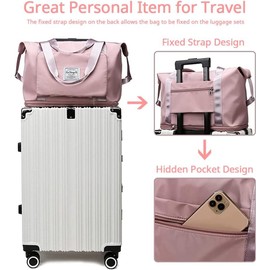 Large Sports Bag for Men and Women, Foldable Travel Bag with Fixed Shoulder Strap, Crossbody Bag, Travel Bag with Wet Bag, Lightweight Waterproof Travel Handbag, pink