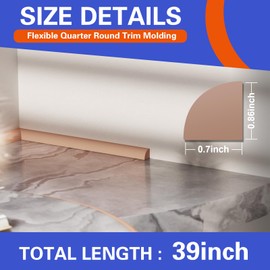 Flexible Quad Moulding, Peel and Stick, Corner Moulding Trim, Waterproof Rubber Quad Moulding, Suitable for Use on Floors, Bathrooms and Countertops (0.7” W x 0.86” H x 39” L, Brown)