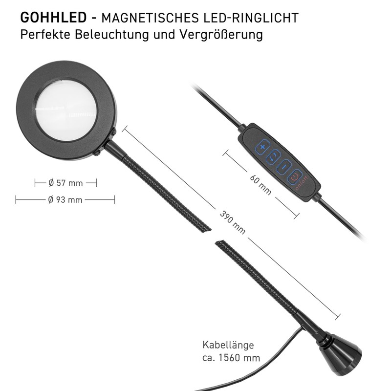 GALLUNOPTIMAL Magnetic Magnifying Lamp with LED Ring Light & Gooseneck