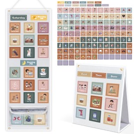 Joyreal Visual Schedule for Kids, Morning Bedtime Routine Chart for for Toddlers, Daily Schedule Behavior Chore Chart with 135 Cards for Home School (Boho)