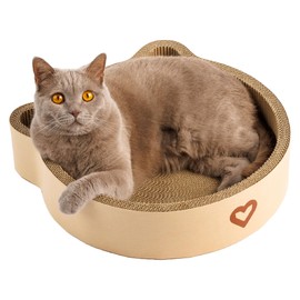 CASALOBA Cat Basket for Sleeping, Scratching and Playing, Durable Cat Scratching Board Made of Premium Corrugated Cardboard in Modern Cat Head Shape, 3-in-1 Cat Toy, Scratching Furniture and Sleeping