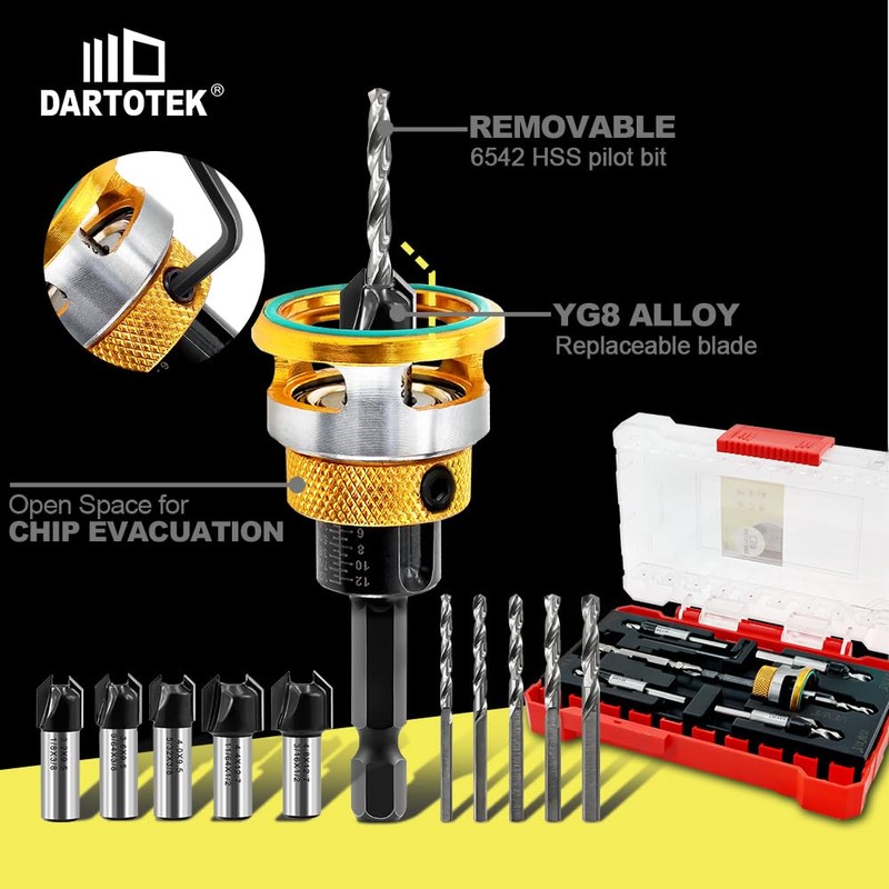 DARTOTEK Countersink Drill Bit Set - HSS M2 Counter Sink
