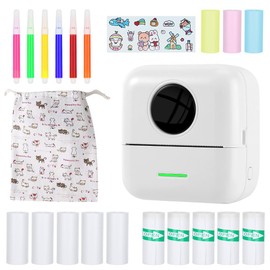 DAJASD Mini Printer, Portable Mini Photo Printer, Thermal Printer with 8 Rolls Printer Paper and 6 Colouring Pencils, Smartphone Bluetooth Printer, Pocket Printer for List, Notes, Pictures, Travel,