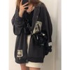 Alt Emo Clothes Women Oversized Zip Up Hoodies Rhinestone Y2k