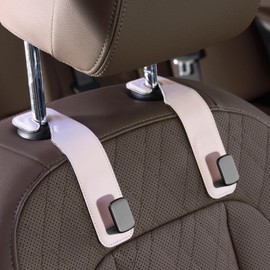 CoBak Headrest Hooks for Car - Universal Premium Stitched Leather and Aluminum-Magnesium Alloy Single Car Seat Back Storage Hook for Purses, Handbags, Bags (2 Pack),Pink