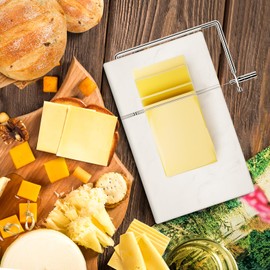 TOPULORS Cheese Slicer with 5 Replacement Upgrade Thick Cutting Wires - Heavy Duty 5"x8" Handheld Marble Board Cutter for Block Cheese, Butter - Kitchen Gadget Slicers Tool - White