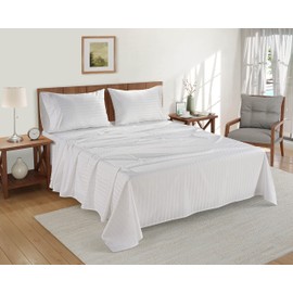 LANE LINEN King Size Sheets for King Size Bed Set - 600 Thread Count Sateen, Soft, 100% Cotton Bed Sheets for Home, 4 Piece Luxury Hotel Collection Striped Bedding Sheets & Pillowcases Set - White
