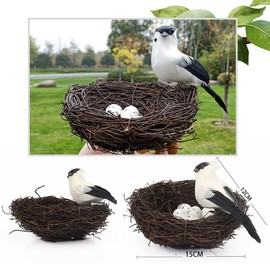 Artificial Bird Nest with Bird and Eggs, Artificial Feathered Birds Nest Eggs Easter Decor Home Ornament for Home Garden Decoration DIY Craft Tree Decoration