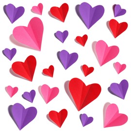 MixTeach 100 Pcs 3D Heart Wall Decorations Valentine's Day Heart Wall Stickers Heart Decals in 4 Sizes Waterproof Wall Decals for Wedding Anniversaries Party Home School Office Decor, Red Pink Purple
