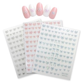 NAS-116 Nail Stickers Ribbon, Set of 3 [Silver, Pink, Light Blue] Art Self-Decoration, Cute, Fashionable, Sparkling Pumps