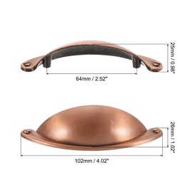 sourcing map Drawer Pulls, 3Pcs 2-1/2" - Zinc Alloy Brushed Cup Pulls with Screws, Cabinet Hardware Handles Dresser Shell Pulls for Bathroom Kitchen (Red Bronze)