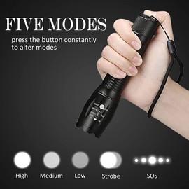 LED Torch Bright Small Torch Pocket Flashlight, Zoomable Water Resistant 5 Modes High Lumen Handheld Light for Camping Hiking Fishing Dog Walking