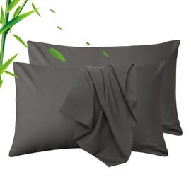 LINENOVA Standard Pillowcase Set of 2, Cooling Rayon from Bamboo Pillow Cases, 2000 TC Ultra Soft & Breathable Envelope Pillow Cover, Moisture-Wicking for Hot Sleepers(Dark Grey, 48 * 74cm)