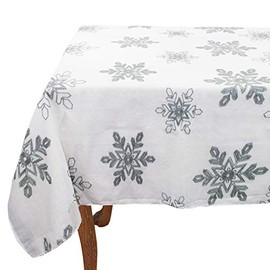 Fennco Styles Holiday Nivalis Collection Snowflake Design Decorative Tablecloth 60"W x 60"L - Silver Table Cover for Home, Dining Table, Christmas Décor, Banquet, and Family Gathering
