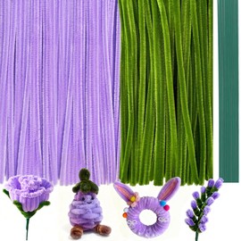AHAMETON 480PCS Purple Pipe Cleaners Flower Kit with Floral Wires Floral Tape and Pearl Beads, Fluffy Pipe Cleaners Craft Supplies, DIY Flower Kit for Wedding Mother's Day Gift, Holiday Decoration