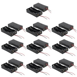 YFUSET 20pcs 18650 Battery Clip 2 Slots 7.4V Plastic Battery Storage Box with 6 Inch Wire Leads for Li-ion DIY Projects Connect Lead Holder Case Black Red Spring Flat Tip Compatible with18650 Cells