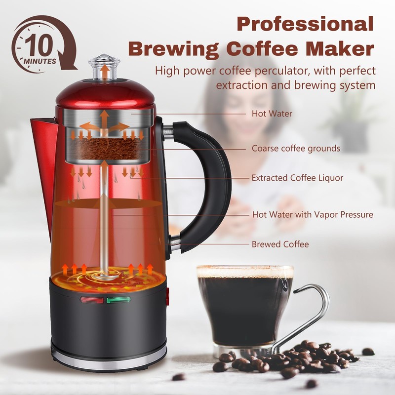 WerkWeit Electric Coffee Percolator 12 Cup Stainless Steel Percolator Coffee