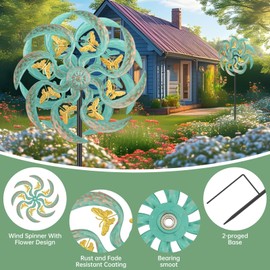 Jusimux Metal Wind Spinner Outdoor, Golden Butterfly Kinetic Wind Sculpture Spinners with Metal Stake, Yard Art Decor for Patio, Lawn & Garden, Creative Gifts 57.5 * 13.4 Inch