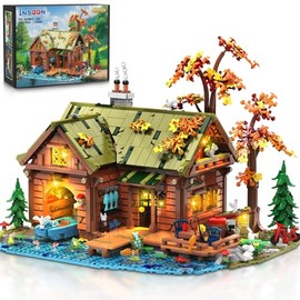 INSOON Overwater Cabin Mini Building Set with Light, Father's Day 2423 PCS Wooden House Building Block Toy with Boat Bike Animals, Home Decor Treehouse Construction Model Kit for Adults Teens Boys 12+