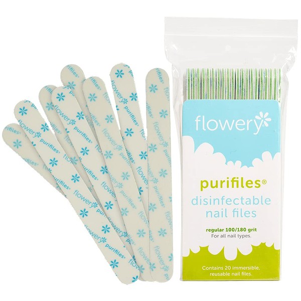 Flowery Green Core - Limas de uñas desinfectables, grano 100/180, 20 por paquete