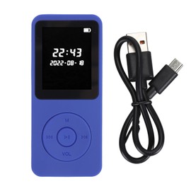 MP3 Player Bluetooth 5.0 1.77in LCD Screen Built in HD Speaker Portable HiFi Music Player with FM Radio Recorder Alarm Clock Dark Blue with 64G Memory Card