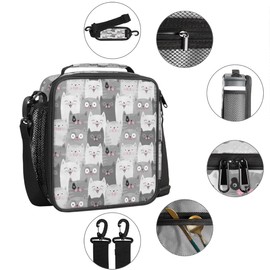 TropicalLife Kids Lunch Boxes, Insulated Lunch Bag for Kids with Adjustable Shoulder Strap, School Lunch Box Container for Boys and Girls, Reusable Adults Lunch Tote for Work (Grey Cat)
