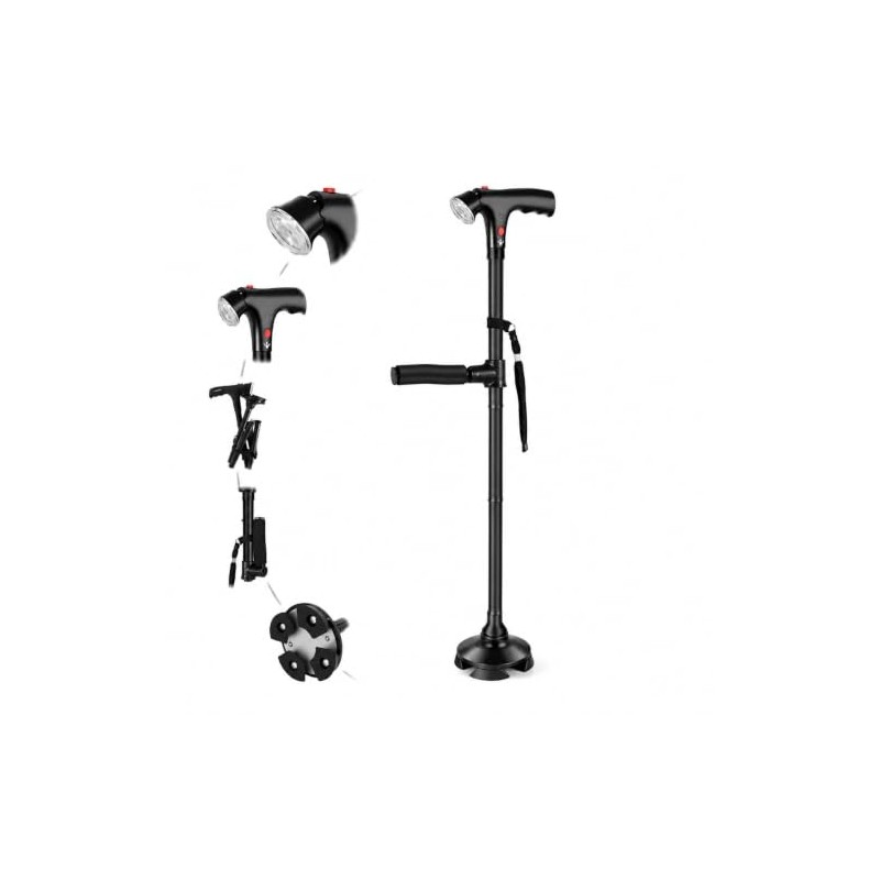 Folding Walking Cane with LED Light, Adjustable Collapsible Standing Canes
