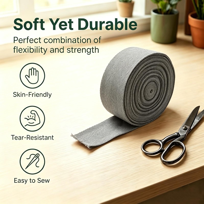 ZHFMLY 2 Inch Gray Herringbone Webbing - 12 Yards Cotton