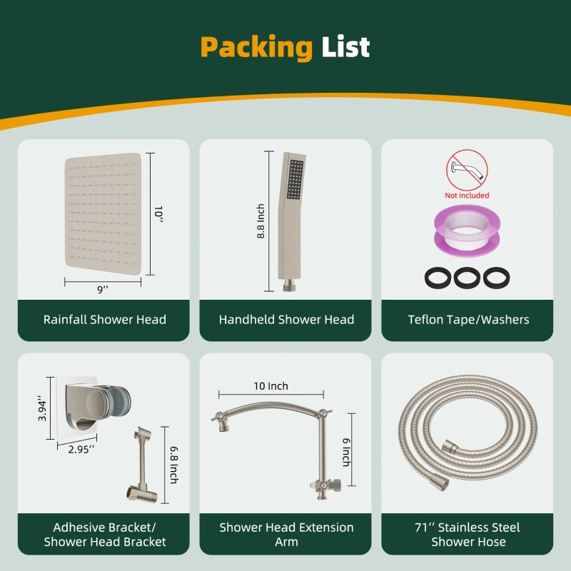 Hibbent All Metal 10'' Rainfall Shower Head Combo,High Pressure Handheld