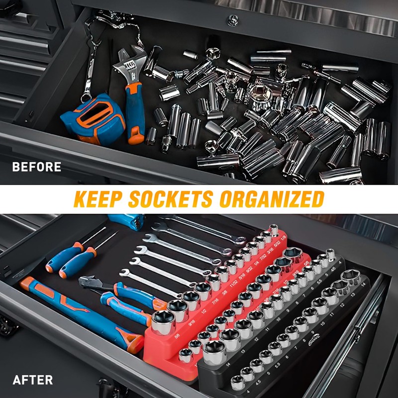 GOOACC 1/4" Magnetic Socket Organizer Set, 2-Piece Metric & SAE