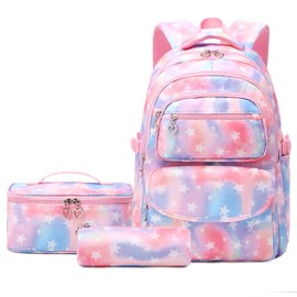 SIVENKE School Backpack Girls Teenagers Women's School Bag Backpack Set School Bag for Girls School Leisure with Lunch Bag and Pencil Case, Star Pink, School bag set